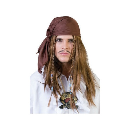 Bruine piraten bandana met pruik