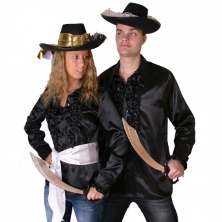 Zwart piraten dames overhemd met ruches