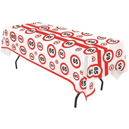 65 Years birthday tablecloth with traffic signs