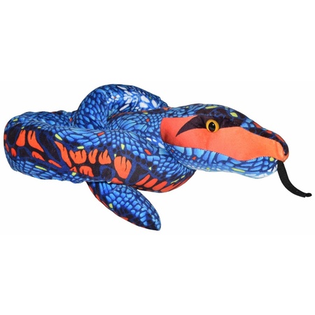 Slangen speelgoed artikelen slang knuffelbeest blauw/oranje 137 cm
