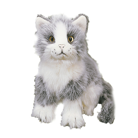 Plush grey/white cat sitting 20 cm