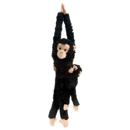Plush soft toy hanging monkey with baby - black - 43 cm