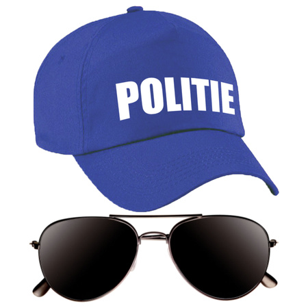 Politie agent verkleed setje pet/cap en donkere zonnebril
