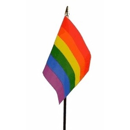 Rainbow mini flag on pole 10 x 15 cm