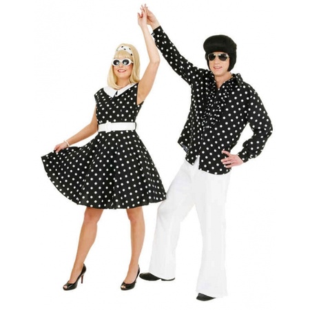 Black rock and roll dress with polka dots