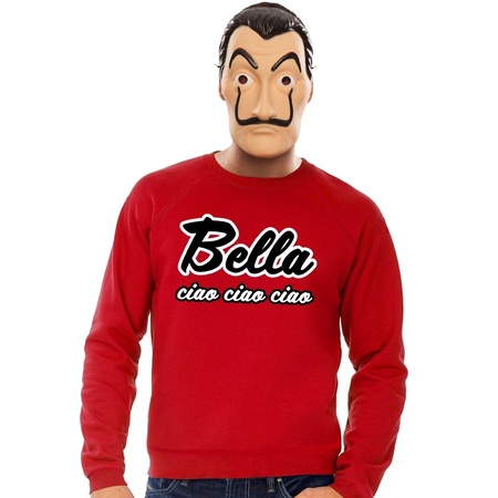 Red Bella Ciao sweater size with La Casa Papel mask for men