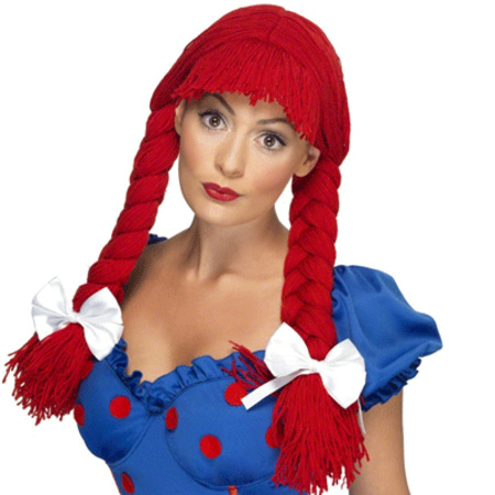 Red ladies wig with pigtails