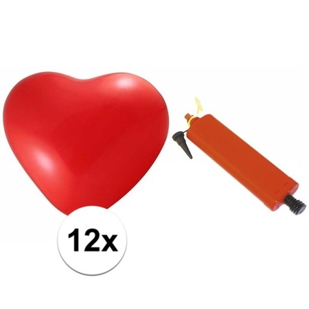 Red hearts balloons 12 pieces with balloon pump