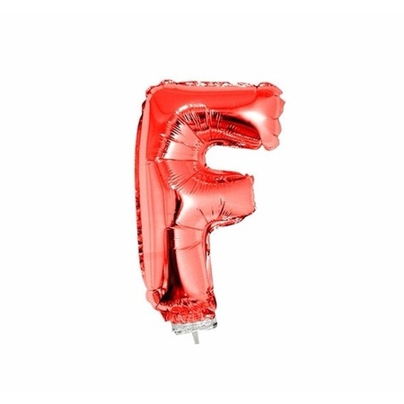 Red inflatable letter balloon F on a stick
