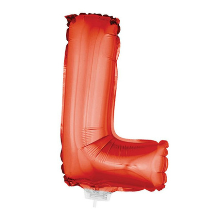 Red inflatable letter balloon L on a stick