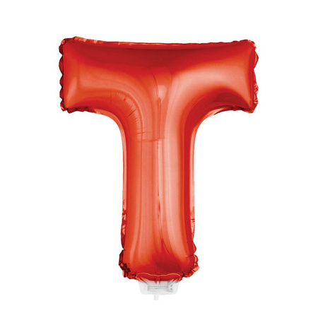 Red inflatable letter balloon T on a stick