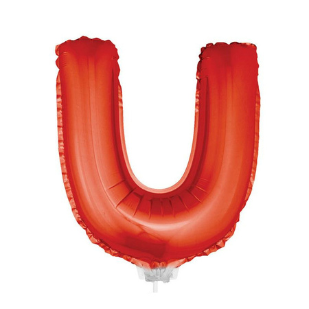 Rode letter ballonballon U op stokje 41 cm