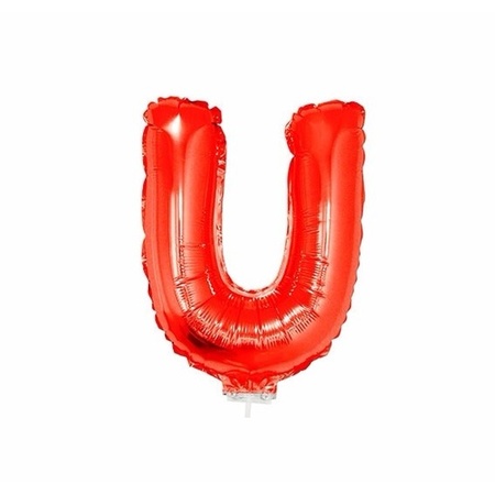Rode letter ballonballon U op stokje 41 cm