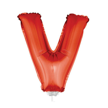 Rode letterballon V op stokje 41 cm