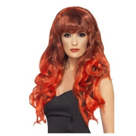 Red long curly wig