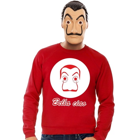 Rode Salvador Dali sweater met La Casa de Papel masker heren