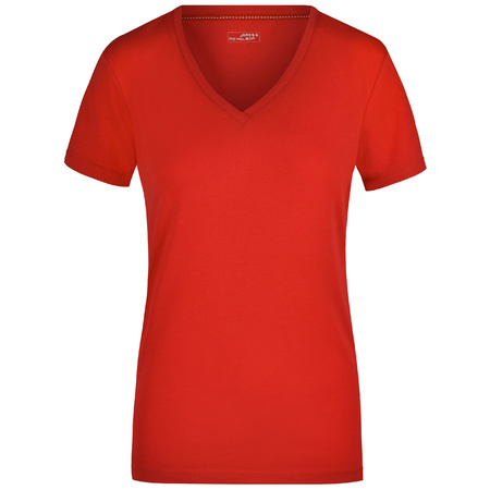 Red ladies stretch t-shirt V-neck 