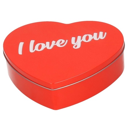 Red I Love You heart gift/storage tin 18 cm