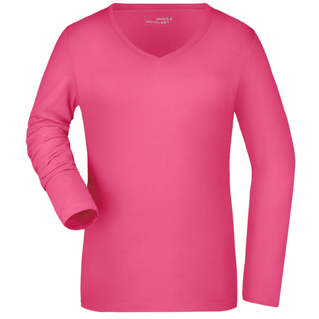 Basic dames shirt V-hals lange mouw roze