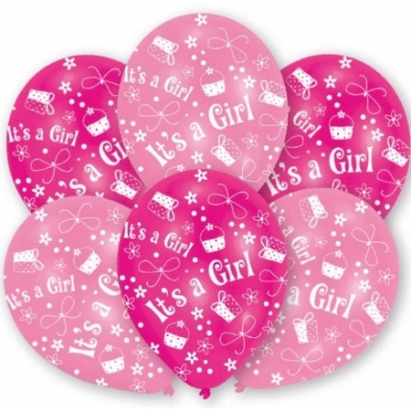 Pink babyshower balloons girl 6x pieces