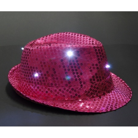 Pailletten trilby hoed roze LED light