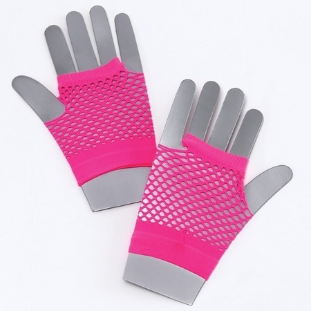 Roze rocker/punker korte visnet handschoenen voor volwassenen
