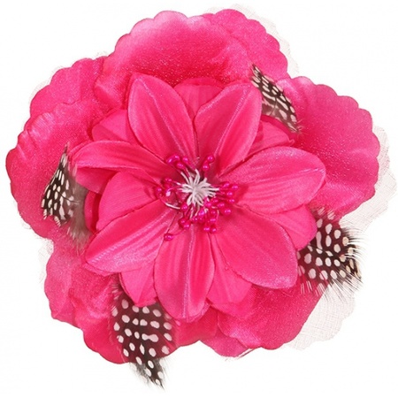 Pink Hawaii flower with feathers 12 cm