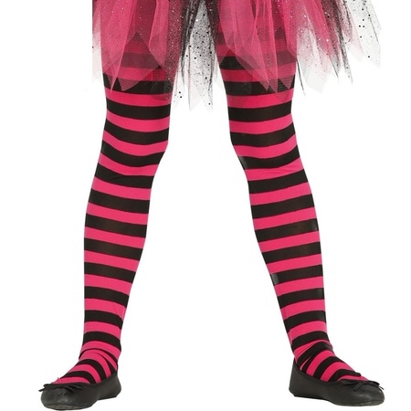 Roze/zwart gestreepte kinder maillot 5-9 jaar
