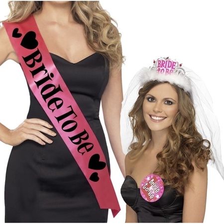 Pink Bride to Be hen party sash and tiara