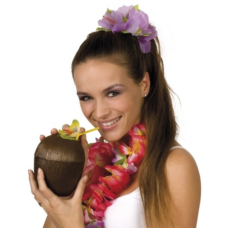 Set van 10x stuks kokosnoot drinkbeker hawaii 12 x 16 cm 400 ml