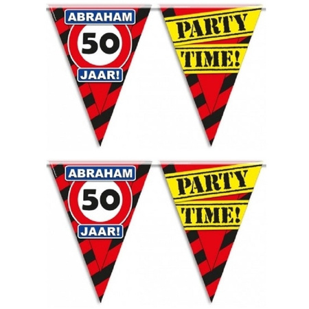 Set van 2x stuks Abraham 50 jaar vlaggenlijnen waarschuwingsborden