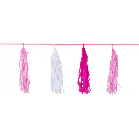 Set of 2x pieces pink Garlands with tassels 3 meters