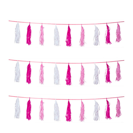 Set of 3x pieces pink Garlands with tassels 3 meters