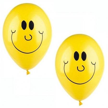 Smiley helium balonnen 20 stuks geel
