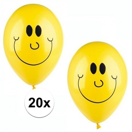 Smiley helium balonnen 20 stuks geel