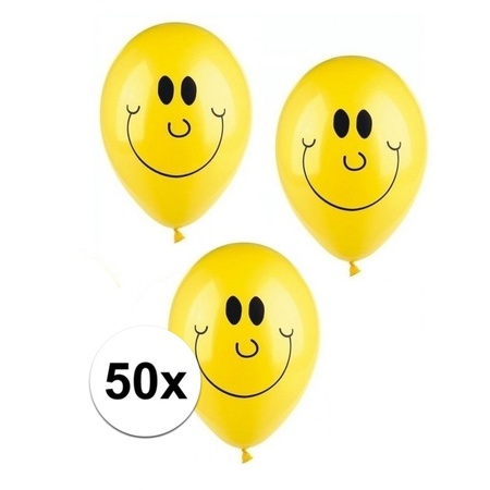 Smiley helium balonnen 50 stuks geel