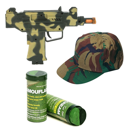 Soldiers army camouflage machinegun/hat/grime carnaval set