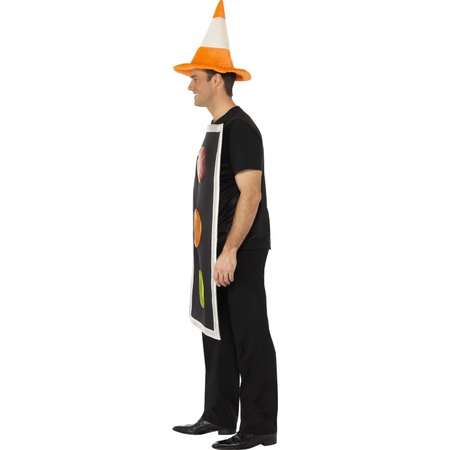 Traffic light costume with traffic cone hat