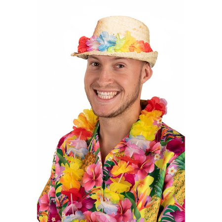 Toppers in concert - Stro verkleed hoedje met Hawaii party krans