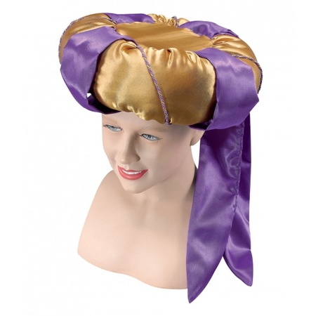 Gouden tulband met paarse en goud