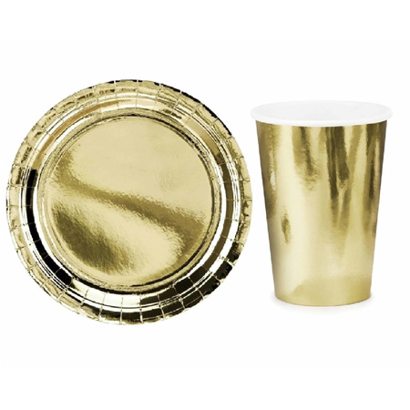 Table set metallic gold 16x plates and 16x drinkcups