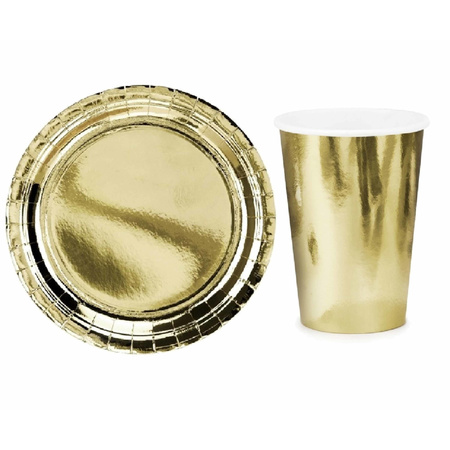 Table set metallic gold 24x plates and 24x drinkcups
