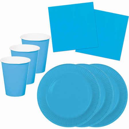 Tafel dekken feestartikelen kleur blauw 16x bordjes/16x drink bekers/20x servetten
