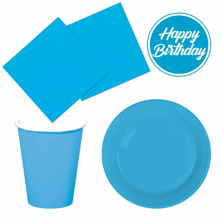 Tafel dekken feestartikelen kleur blauw 32x bordjes/32x drink bekers/40x servetten