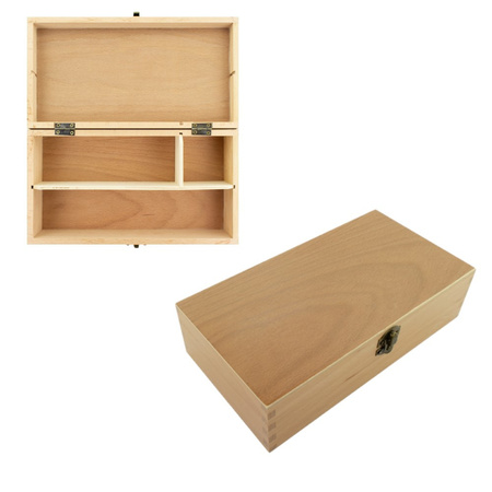 Drawing box - 3 compartments - wood - storage box - 25 x 13 cm