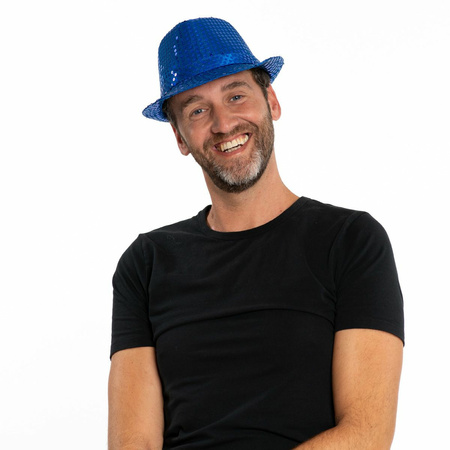 Toppers - Carnaval verkleed set - hoedje en stropdas - blauw - volwassenen - glitters