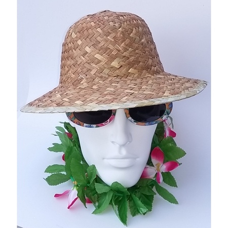 Tropenhelm - safari helmhoed - riet - volwassenen - verkleed hoeden
