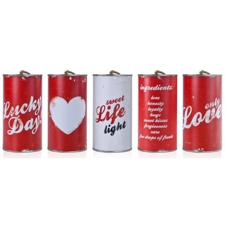 Wedding car cans Retro - Wedding - red - set of 5x cans - 14 x 7 cm