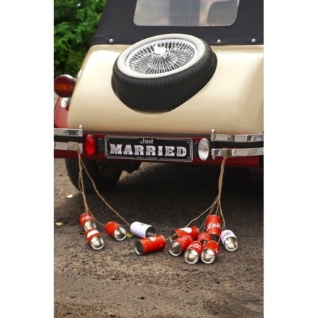 Wedding car cans Retro - Wedding - red - set of 5x cans - 14 x 7 cm