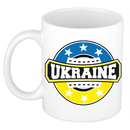 Ukraine / Oekraine vlag embleem mok / beker - wit - 300 ml